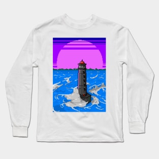 lighthouse synthwave pixel Long Sleeve T-Shirt